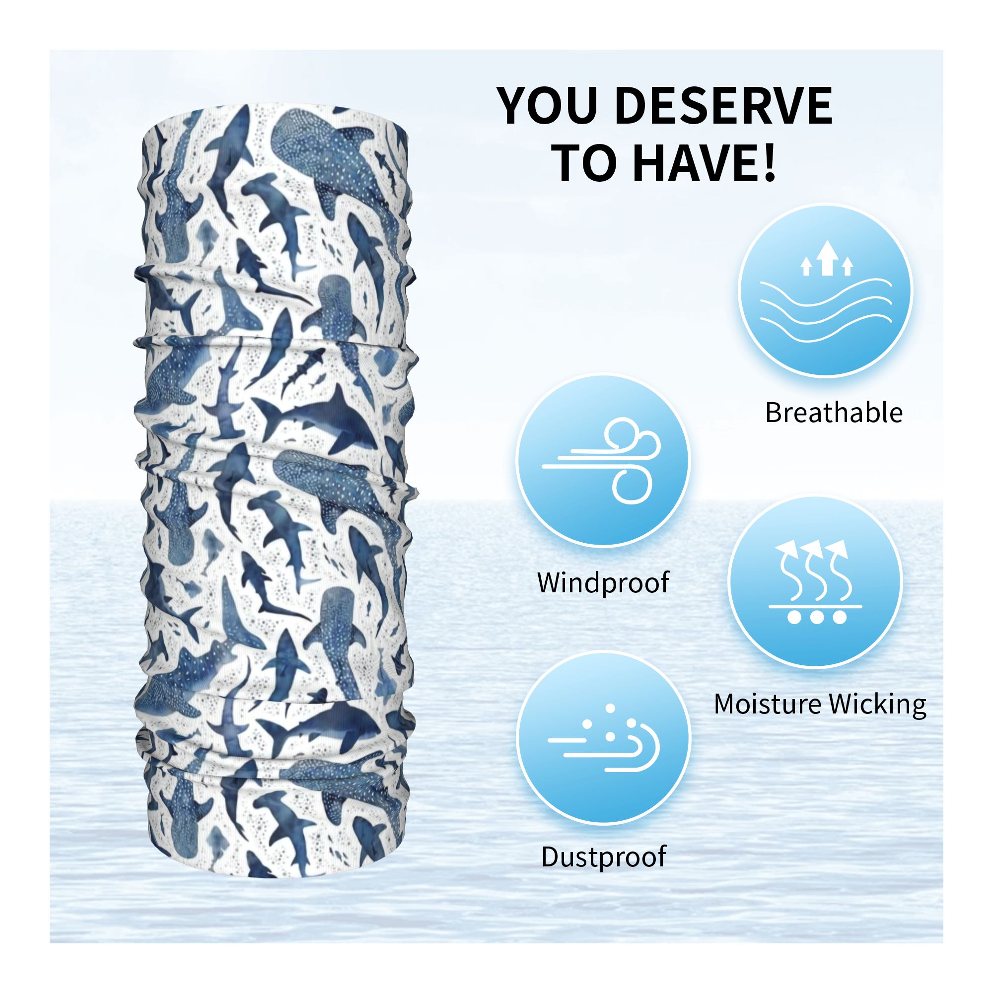 Custom Blue Watercolour Shark  - Neck Warmer Tube reseña y precio