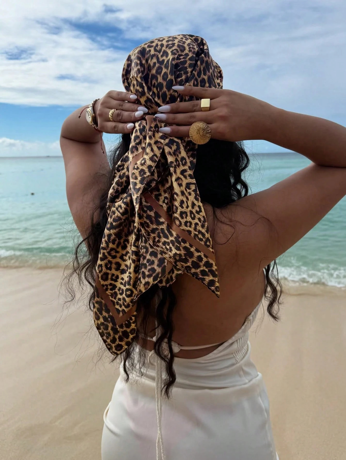 90cm Leopard Print Neckerchief - Head Wrap Turban reseña y precio