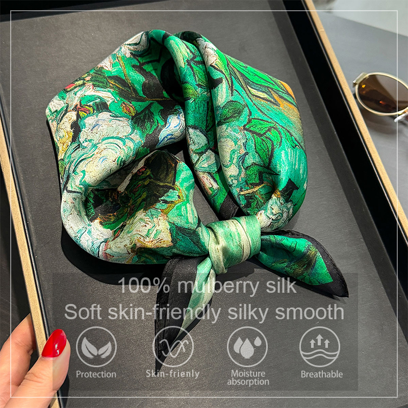 100% Silk Scarf Bandana Women  - Scarf Silk Square reseña y precio