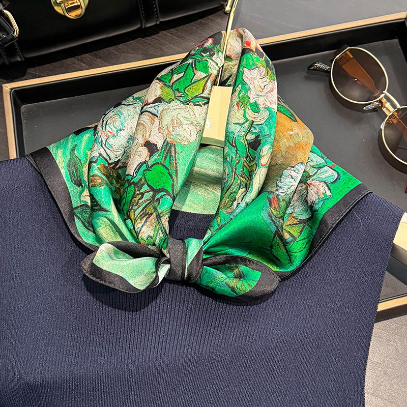 100% Silk Scarf Bandana Women  - Scarf Silk Square reseña y precio