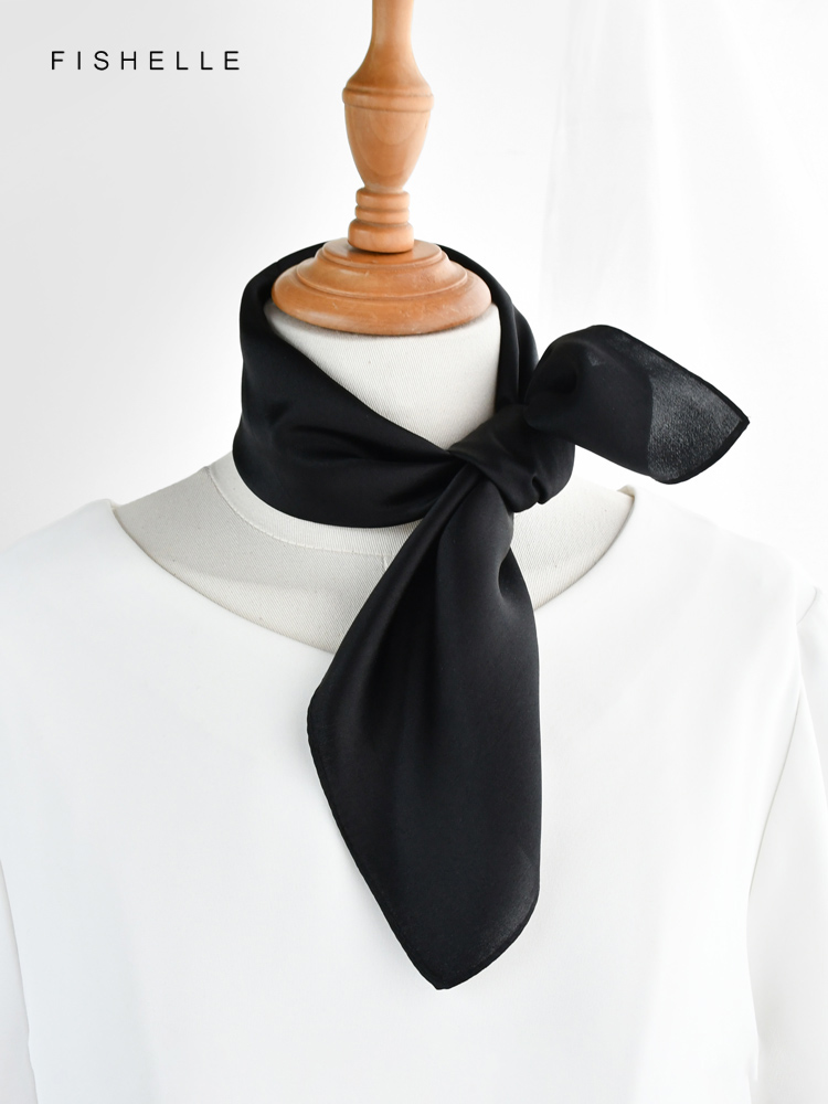 Solid color black pure silk sc - Ascot Neck Scarf reseña y precio
