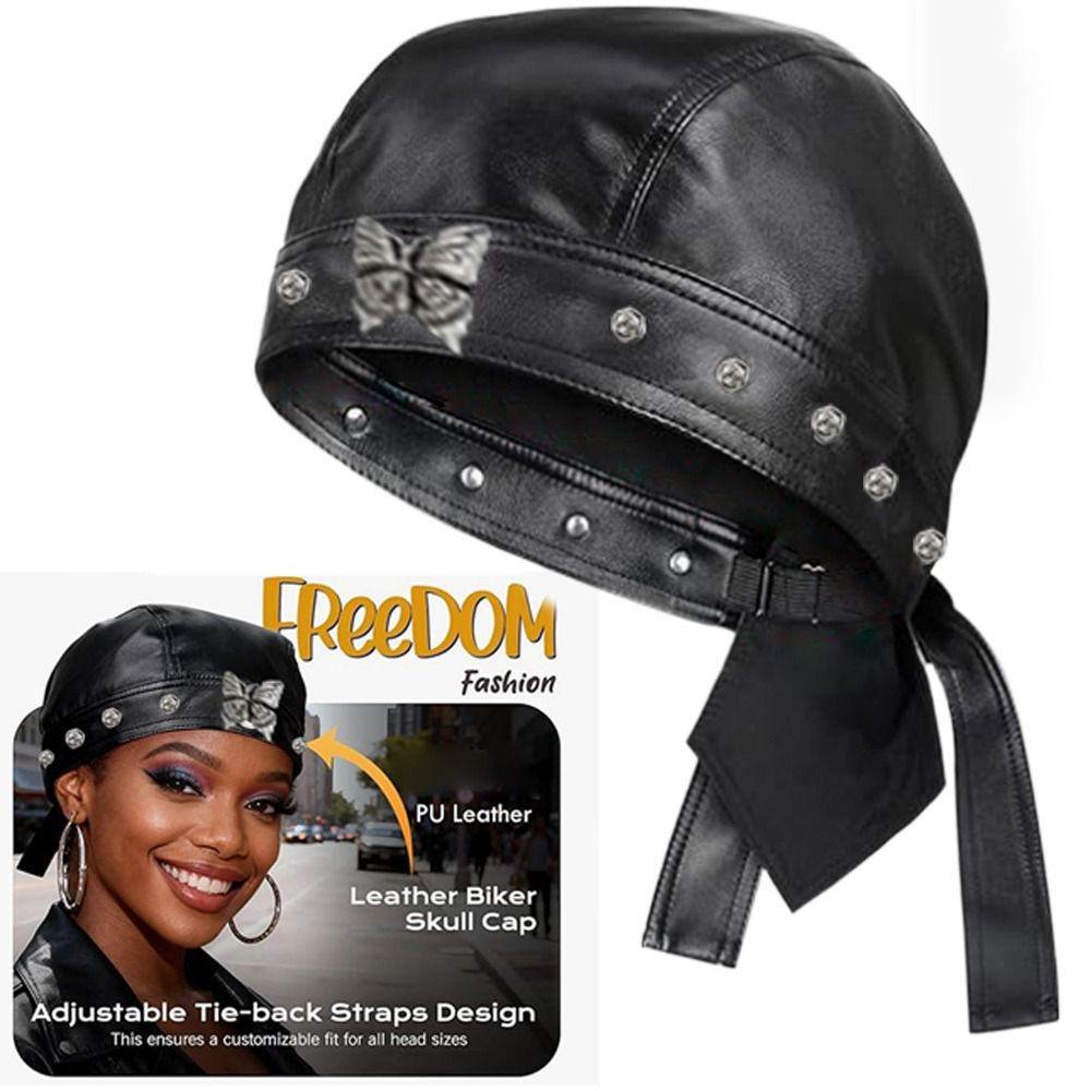 New PU Leather Black Biker Cap - Bandana Doo Rag reseña y precio